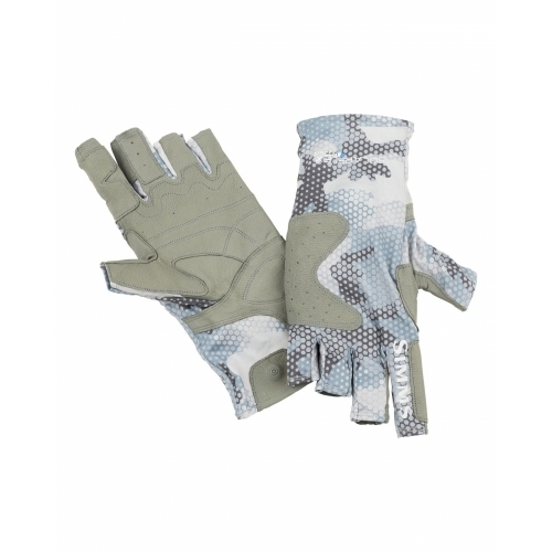 Simms SolarFlex® Guide Glove Hex Flo Camo Grey Blue kesztyű UPF 50