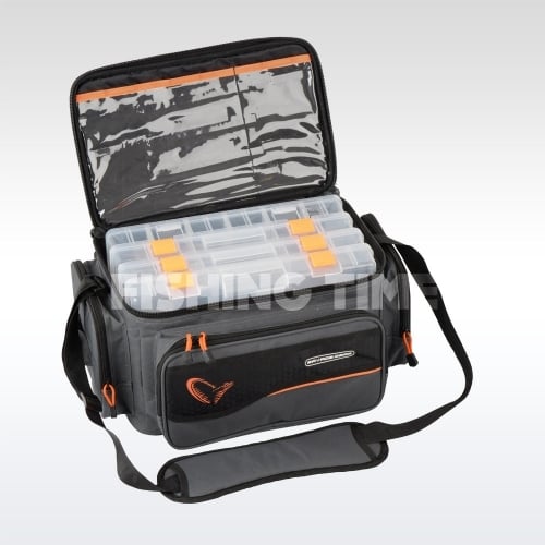Savage Gear System Box Bag L - pergetőtáska 4 dobozzal (24x47x30cm)